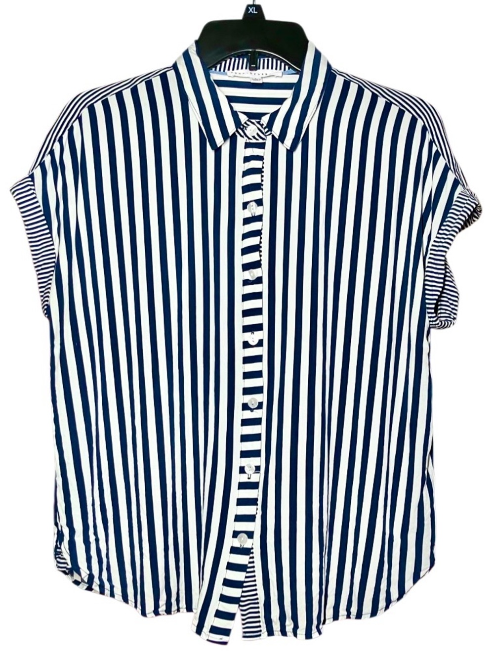 Jane and Delancey Striped Button Down Top in Navy Blue/White Womens L